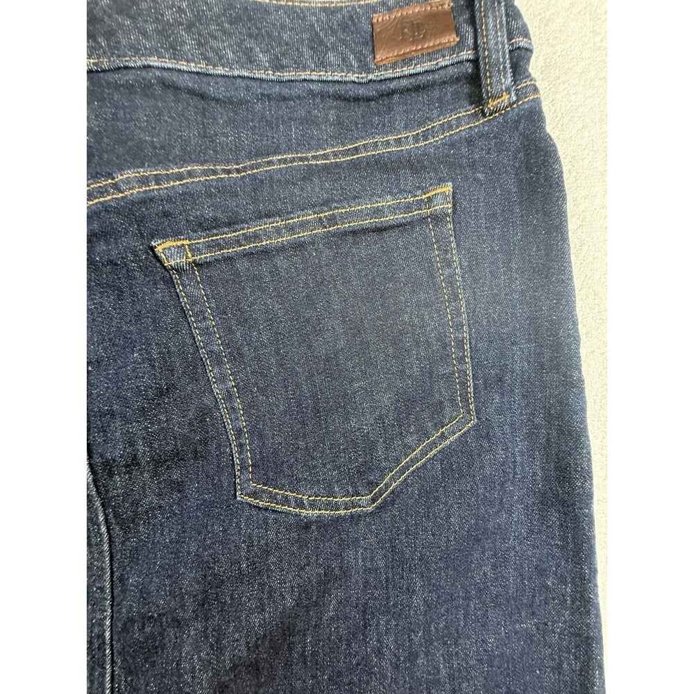 dark wash blue Lauren Ralph Lauren stretch denim pencil skirt with a back slit 8 - Picture 10 of 16